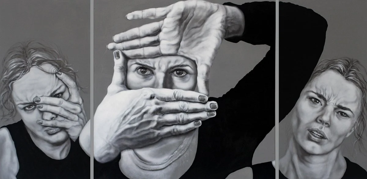 Power oil portrait triptychs, Focus, Look Closer, Open Your Eyes and See, www.frankelfiedler.com