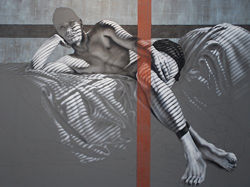 Male figurative oil and cold wax paintings, Having Mastered the Appearance of Affect,  by Pamela Frankel Fiedler.  www.frankelfiedler.com