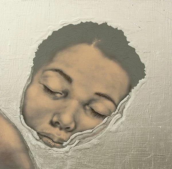 Emotional oil and silver metal leaf portraits, A Healing Solitude, by Pamela Frankel Fiedler.  www.frankelfiedler.com
