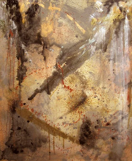 Stunning abstract painting using thick layers of metallics and oils, Just on the Right Side of Madness to be True, by Pamela Frankel Fiedler.  www.frankelfielder.com