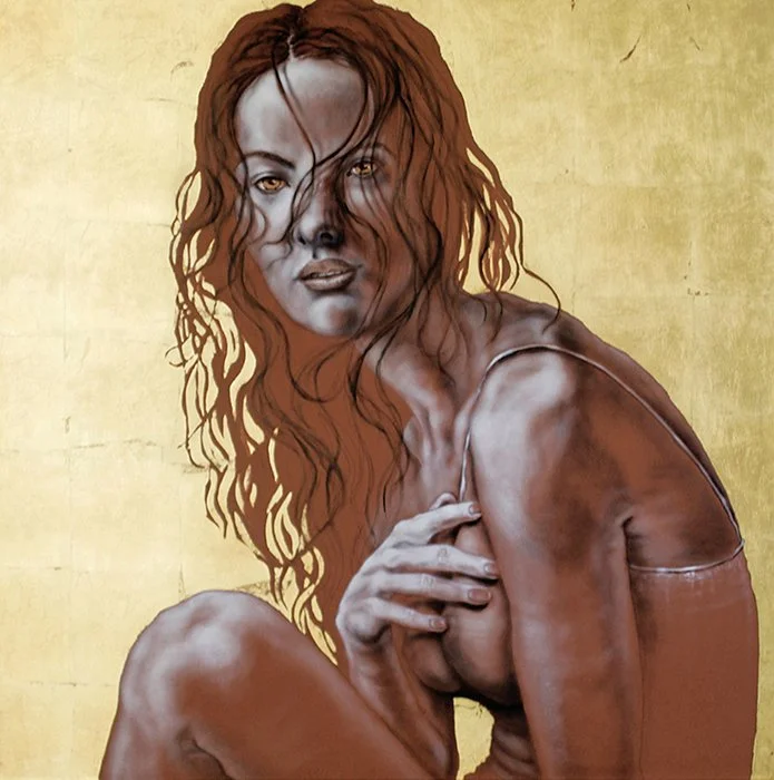 Stunning oil and gold metal leaf painting, Return, by Pamela Frankel Fiedler.  www.frankelfiedler.com