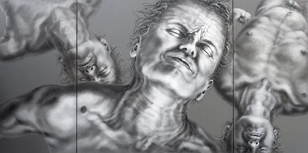 Imaginative male oil paintings, A Mild Case of Madness, Triptych, by Pamela Frankel Fiedler.  www.frankelfiedler.com