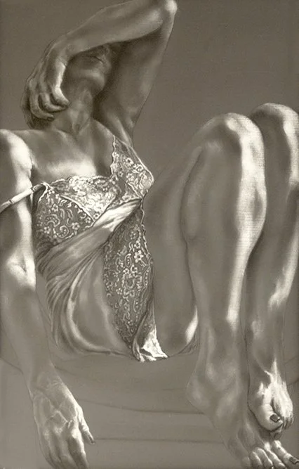 Fanciful monochromatic pastels of captivating women, by Pamela Frankel Fiedler.  www.frankelfiedler.com