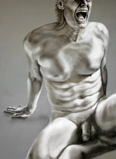 Monumental male oil paintings, Total Recall, by Pamela Frankel Fiedler.  www.frankelfiedler.com