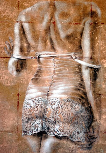 Representational pastel with copper metallic pigment, Soft Beneath III, by Pamela Frankel Fiedler.  www.frankelfiedler.com