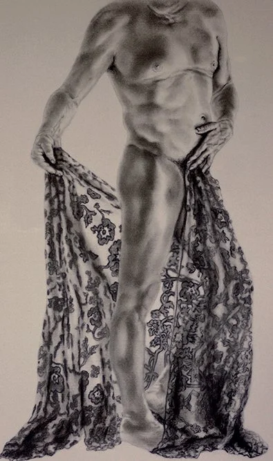 Skillful male figurative pastels, David in Lace, by Pamela Frankel Fiedler.  www.frankelfiedler.com
