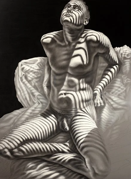 Male nude figurative paintings, A Pacifist Warrior by Nature, by Pamela Frankel Fiedler.  www.frankelfiedler.com