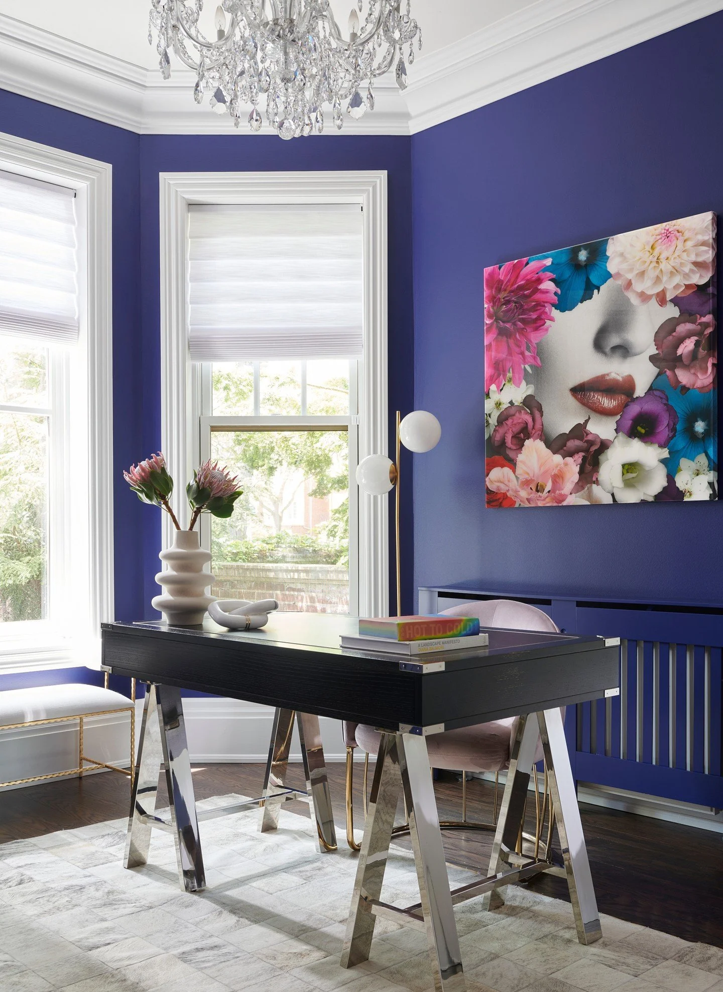 Where bold meets beautiful 💙✨ This home office is my power space&mdash;drenched in royal blue, layered with luxe textures, and unapologetically edgy. Designed to spark ideas, command confidence, and redefine what working from home should feel like. 