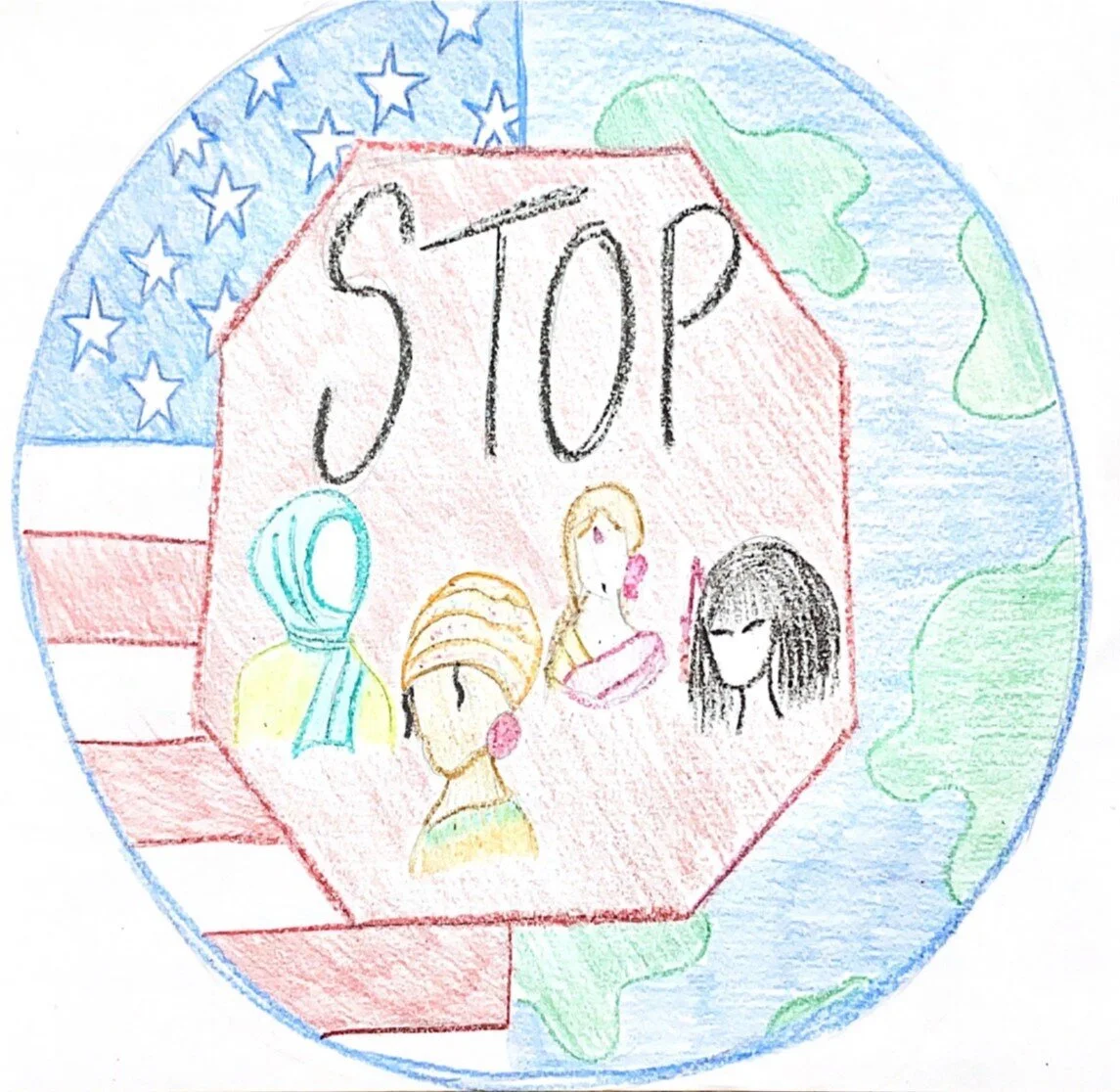 Laurel Woldruff illustrates that women around the world face a large "stop sign" in their lives.