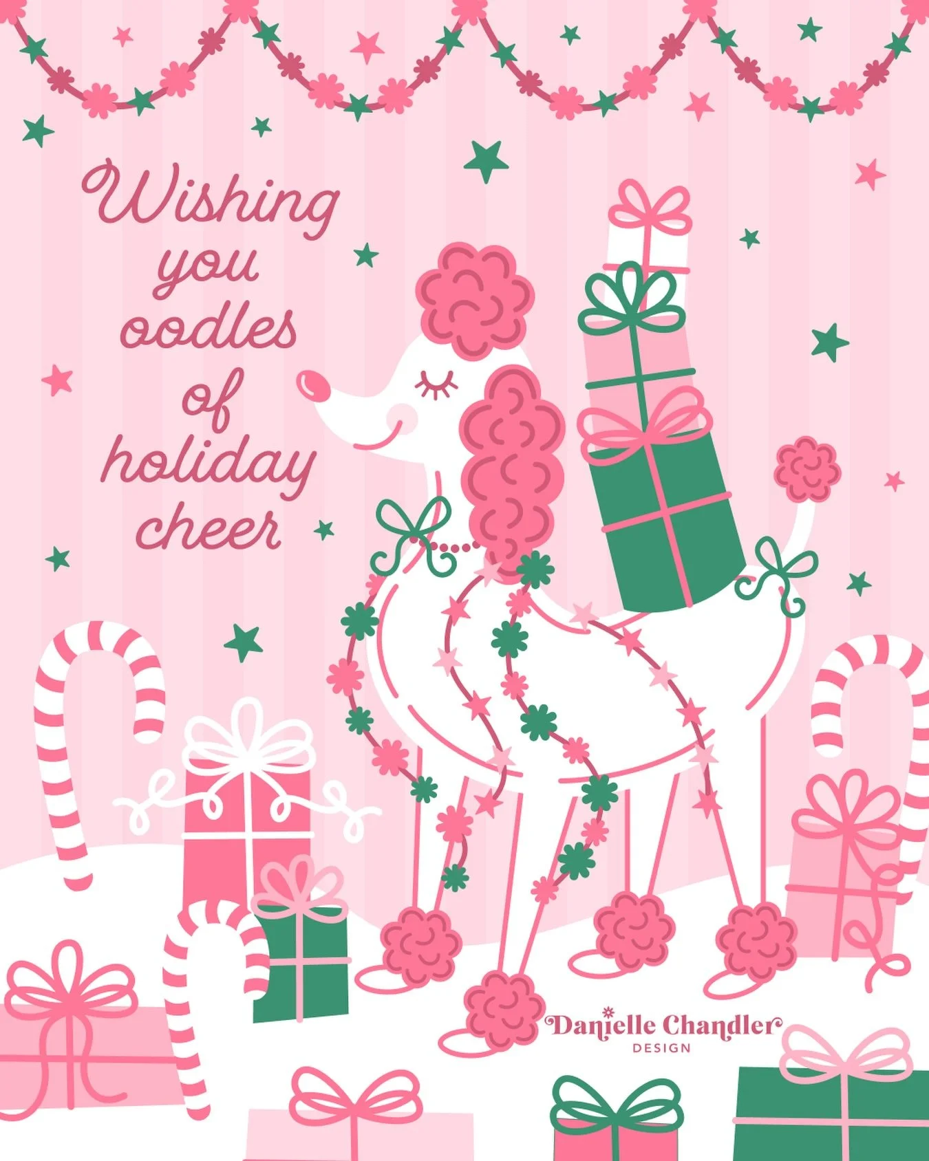Wishing you oodles of holiday cheer 🐩🎄💖

Miss Poodle is ready for the Christmas season! Bedazzled with garlands, bows, and all things sparkly, she&rsquo;s had a paws-itively fabulous time shopping for everyone on her list (and definitely treated h