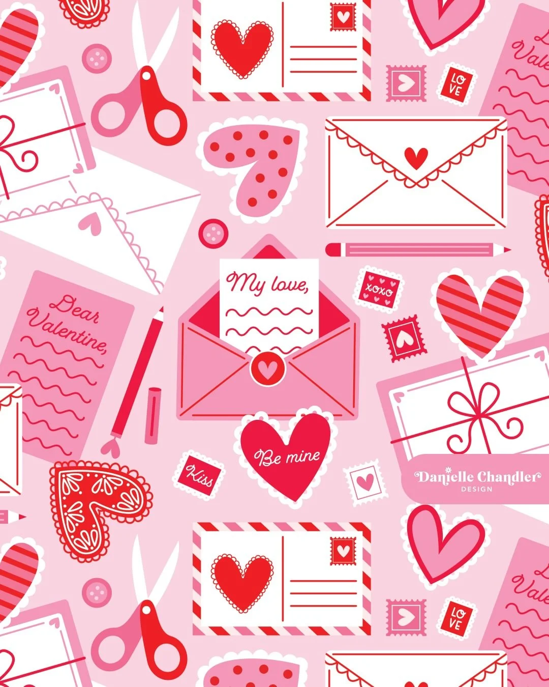 Sending love letters 💖💌

Another cute Valentine&rsquo;s Day pattern to make your day a little brighter! I&rsquo;ve been a busy little bee these past few weeks, making all the romantic art for the season. I have so many new pretty prints and illustr