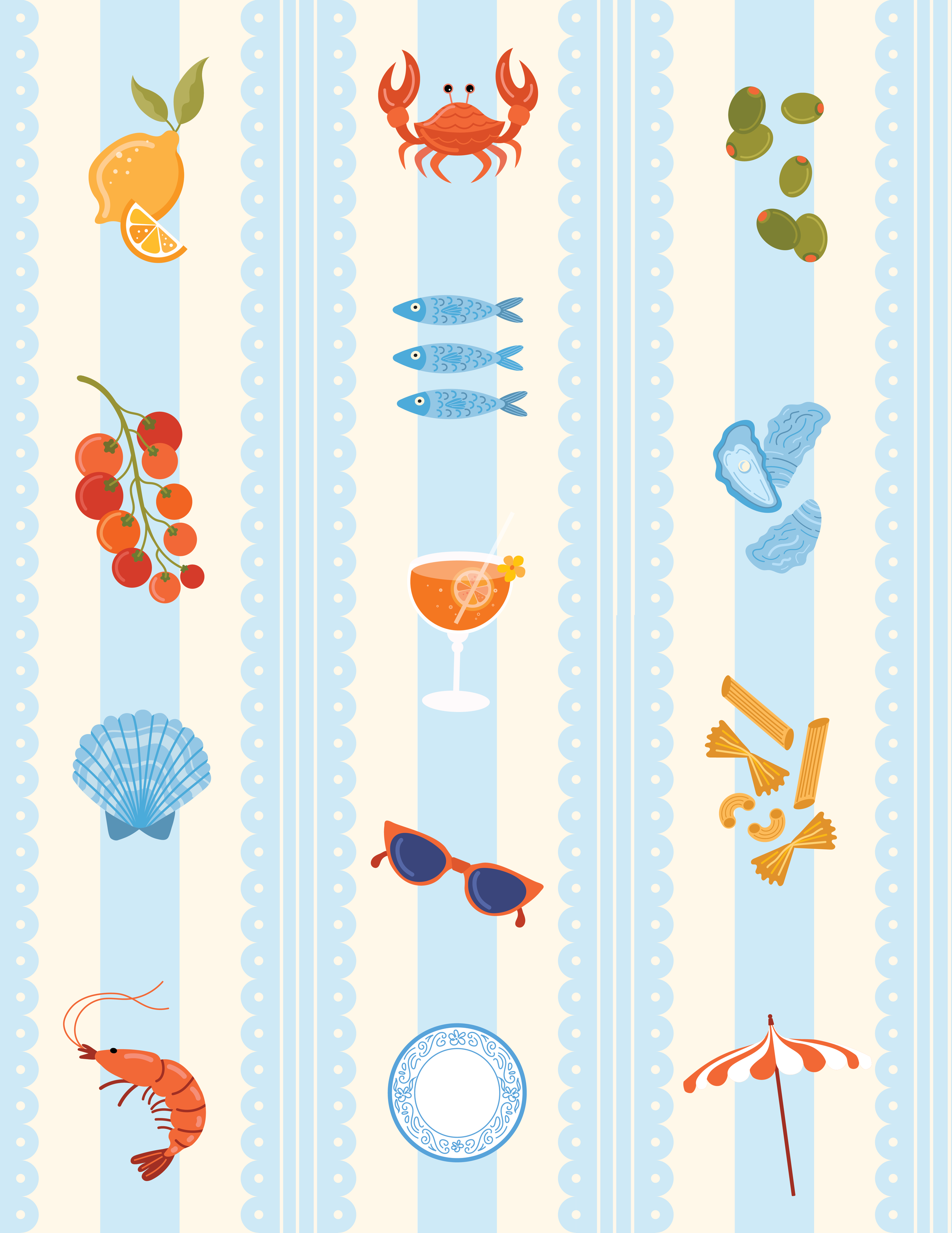 Italian Summer Stripes with Symbols Blue and White.png