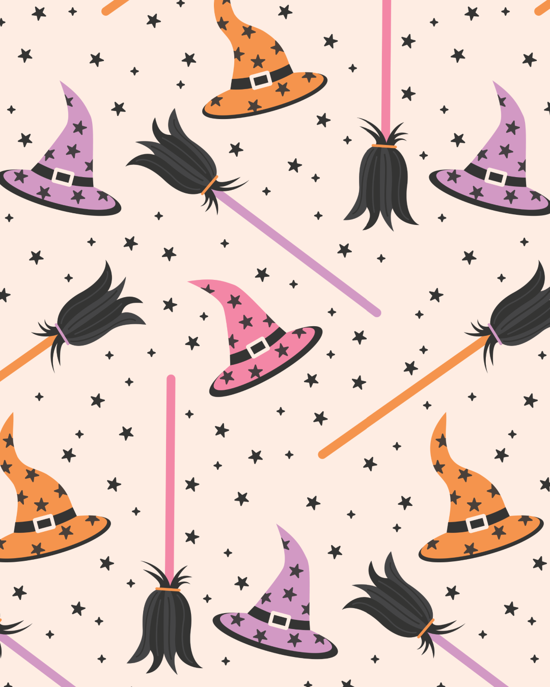 Halloween Witch Hats Brooms and Stars.png