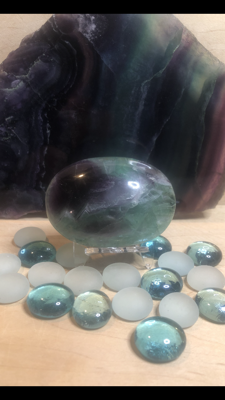 Large Rainbow Fluorite Palm Stone #2