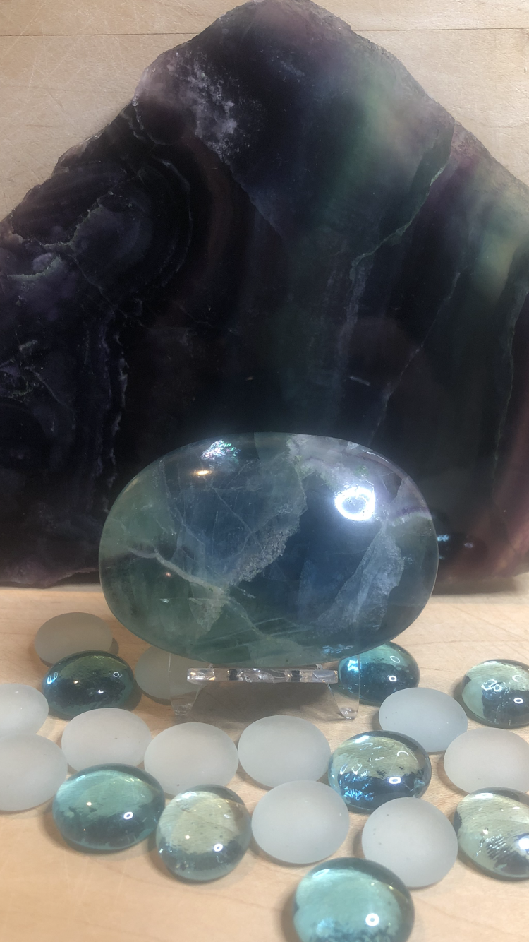 Large Rainbow Fluorite Palm Stone #4