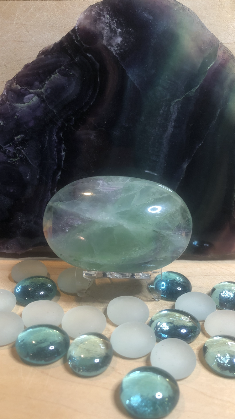 Large Rainbow Fluorite Palm Stone #5