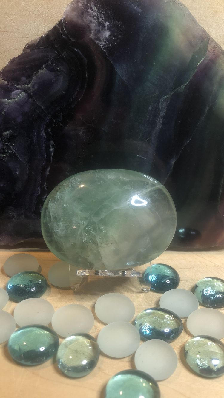 Large Rainbow Fluorite Palm Stone #7