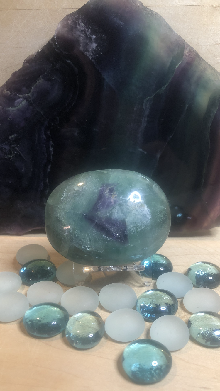 Large Rainbow Fluorite Palm Stone #8