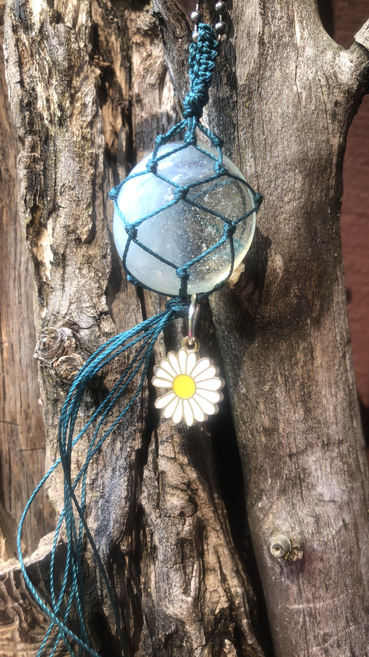 Green Wrapped Moonstone with White  Daisy