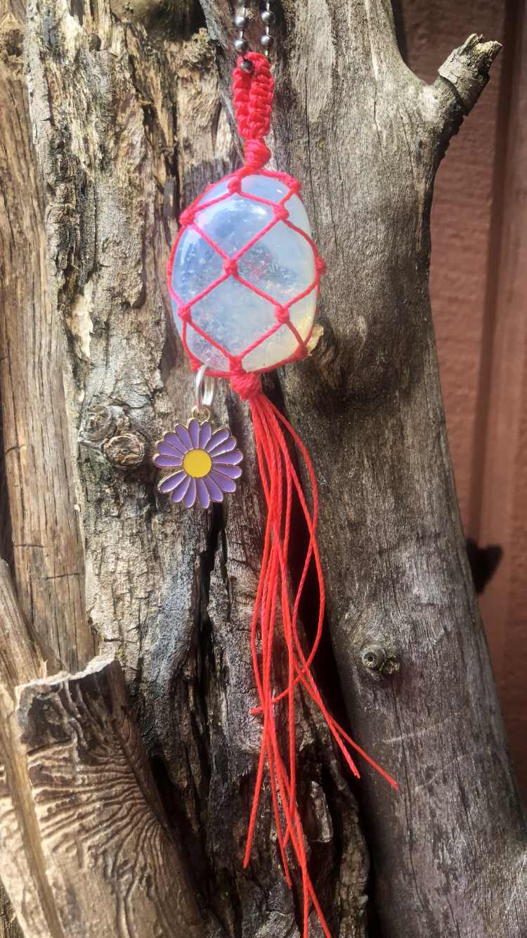 Neon Red Wrapped Moonstone with Purple Daisy
