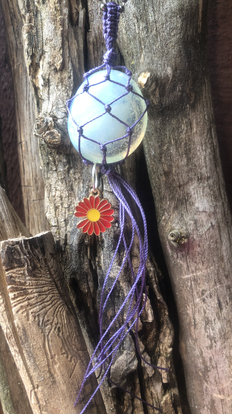 Purple Wrapped Moonstone with Red Daisy