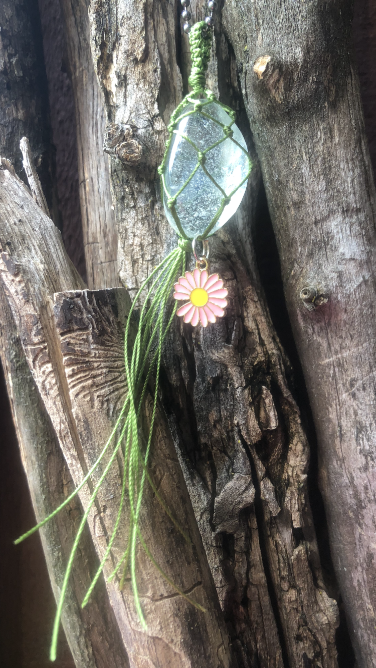 Light Green Wrapped Moonstone with Light Pink Daisy