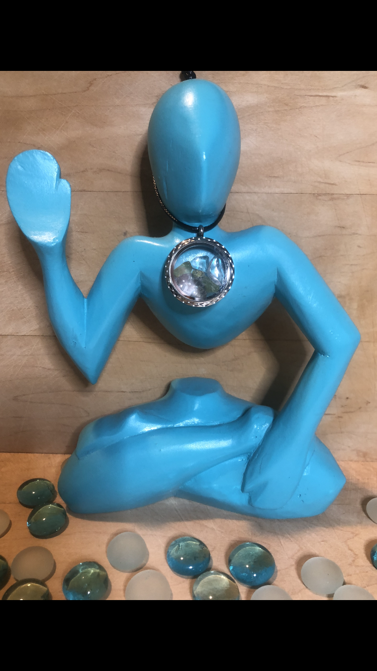 Herkimer Diamond, Pyrite, Clear Quartz, Peridot Filled Stainless Steel Memory Floating Glass Locket Pendant