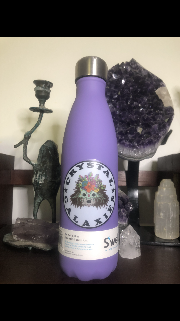Crystal Galaxies S'Well Insulated, Triple-Walled Stainless Steel Water Bottle, Screw Top Cap, Matte Lavender/Purple, 17oz.