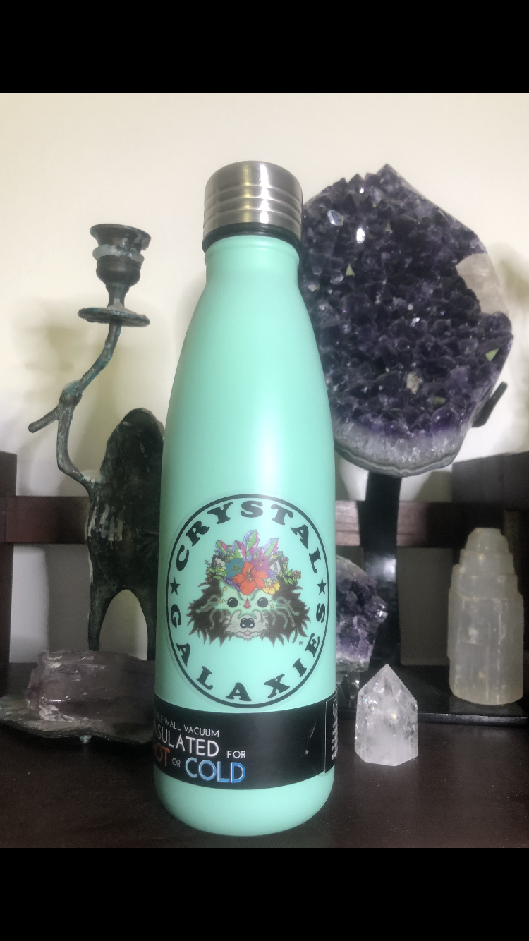 Crystal Galaxies Cantini Insulated, Double-Walled Stainless Steel Water Bottle, Screw Top Cap, Matte Teal/Mint Green, 17oz.