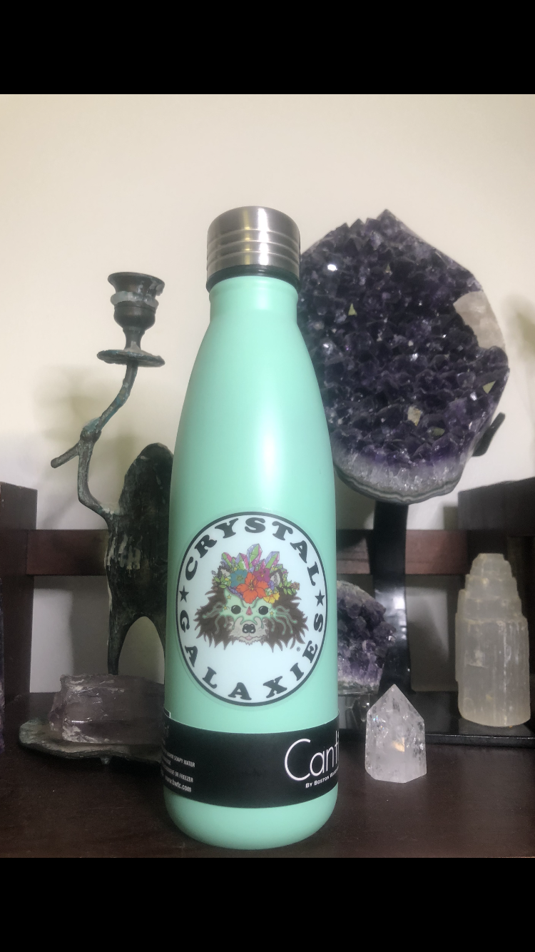 Crystal Galaxies Cantini Insulated, Double-Walled Stainless Steel Water Bottle, Screw Top Cap, Matte Teal/Mint Green, 17oz.
