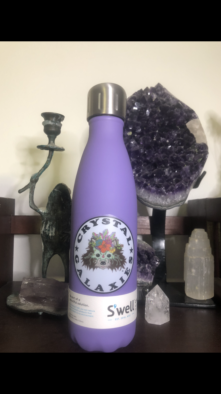 Crystal Galaxies S'Well Insulated, Triple-Walled Stainless Steel Water Bottle, Pop-Top Screw On Cap, Matte Lavender/Purple, 17oz.