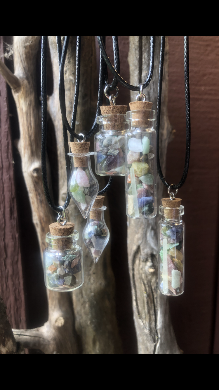 TEARDROP Raw Crystal Chip Glass Jar Pendant