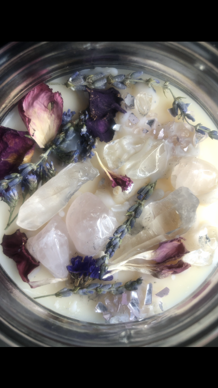 Crystal Galaxies Rose Quartz And Clear Quartz Crystal Love  Candle (18oz.)