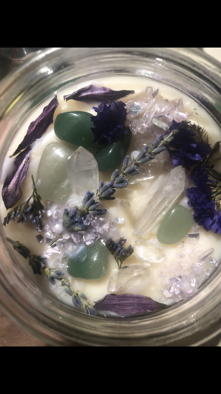 Crystal Galaxies Green Aventurine and Clear Quartz Crystal Good Luck Candle (18oz.)