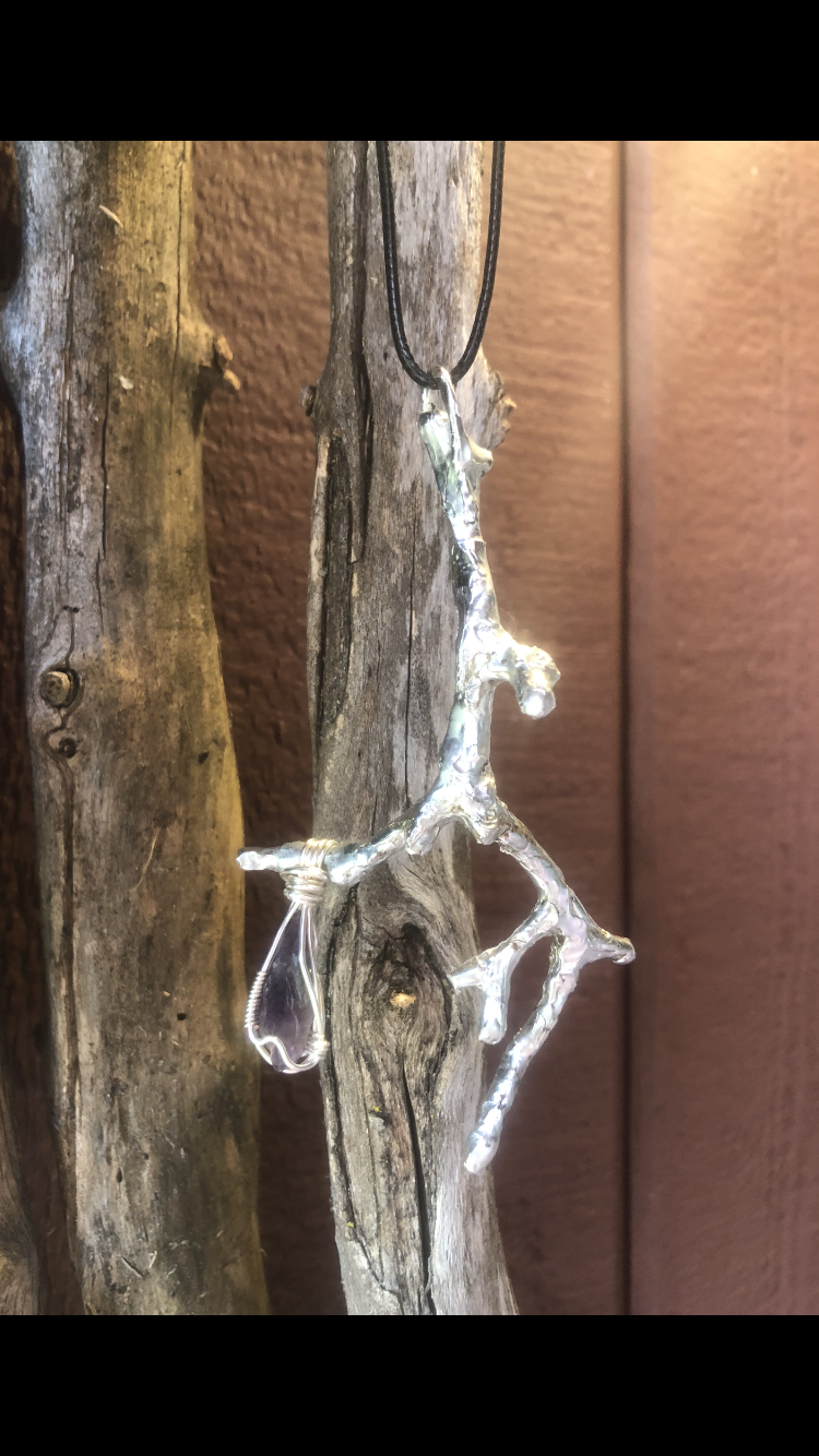 One-Of-A-Kind Silver Branch Hanging Raw Amethyst Point Pendant