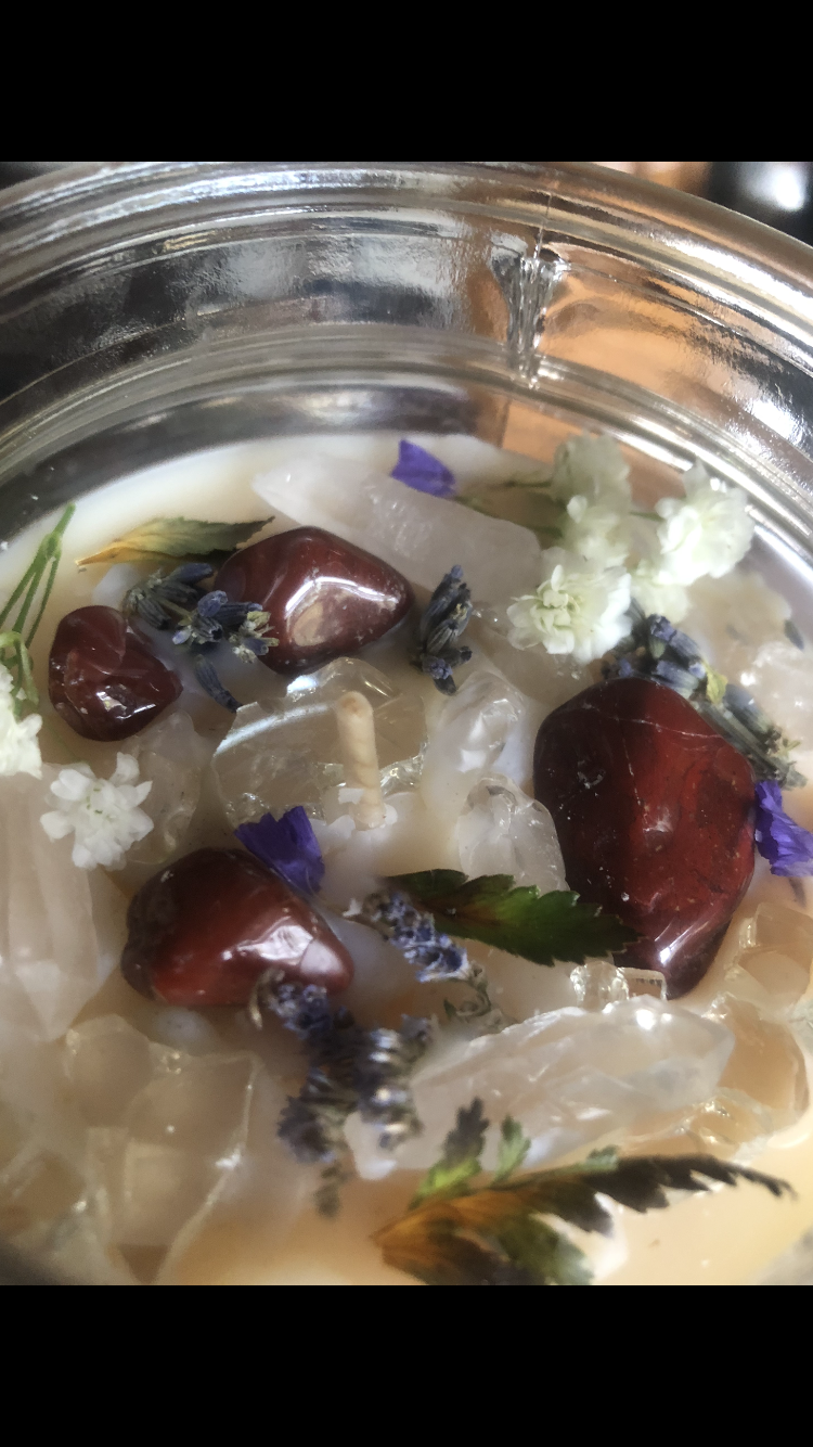 Crystal Galaxies Red Jasper And Clear Quartz Crystal Peace Candle (18oz.)