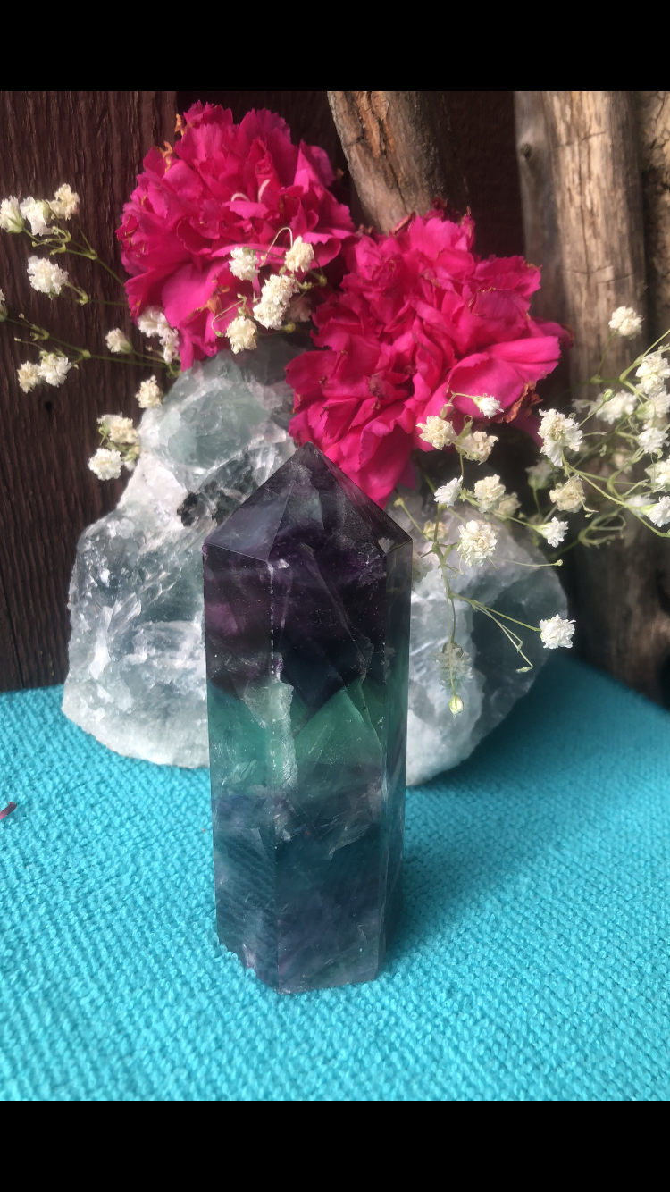 Large Rainbow Fluorite Crystal Point #1