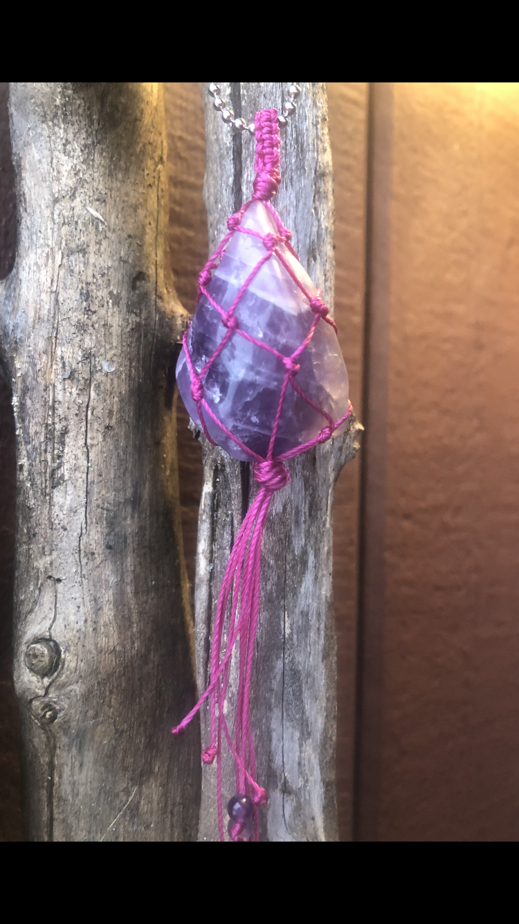 Amethyst Chevron Wrapped In Hot Pink Adorned With Amethyst Crystals