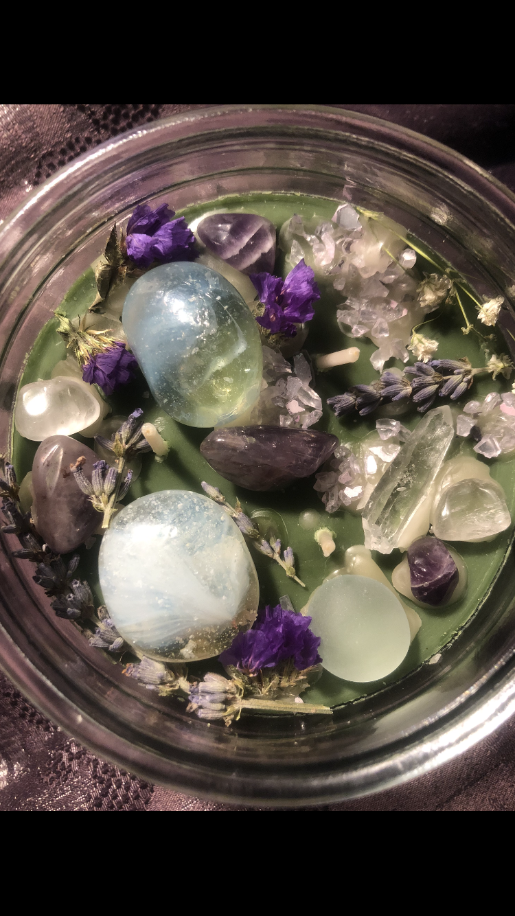 Crystal Galaxies Moonstone, Amethyst And Clear Quartz Crystal New Beginning Candle (10oz)