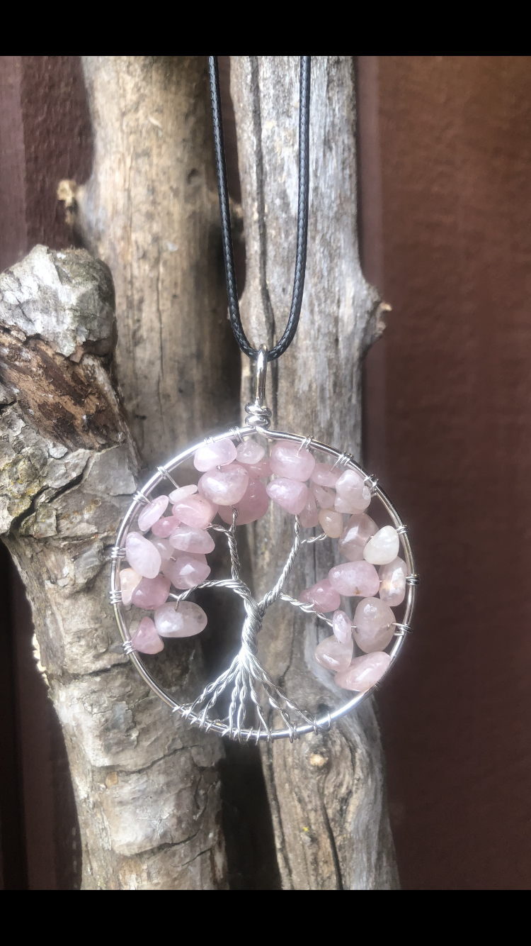 Rose Quartz Tree Of Life Crystal Pendant