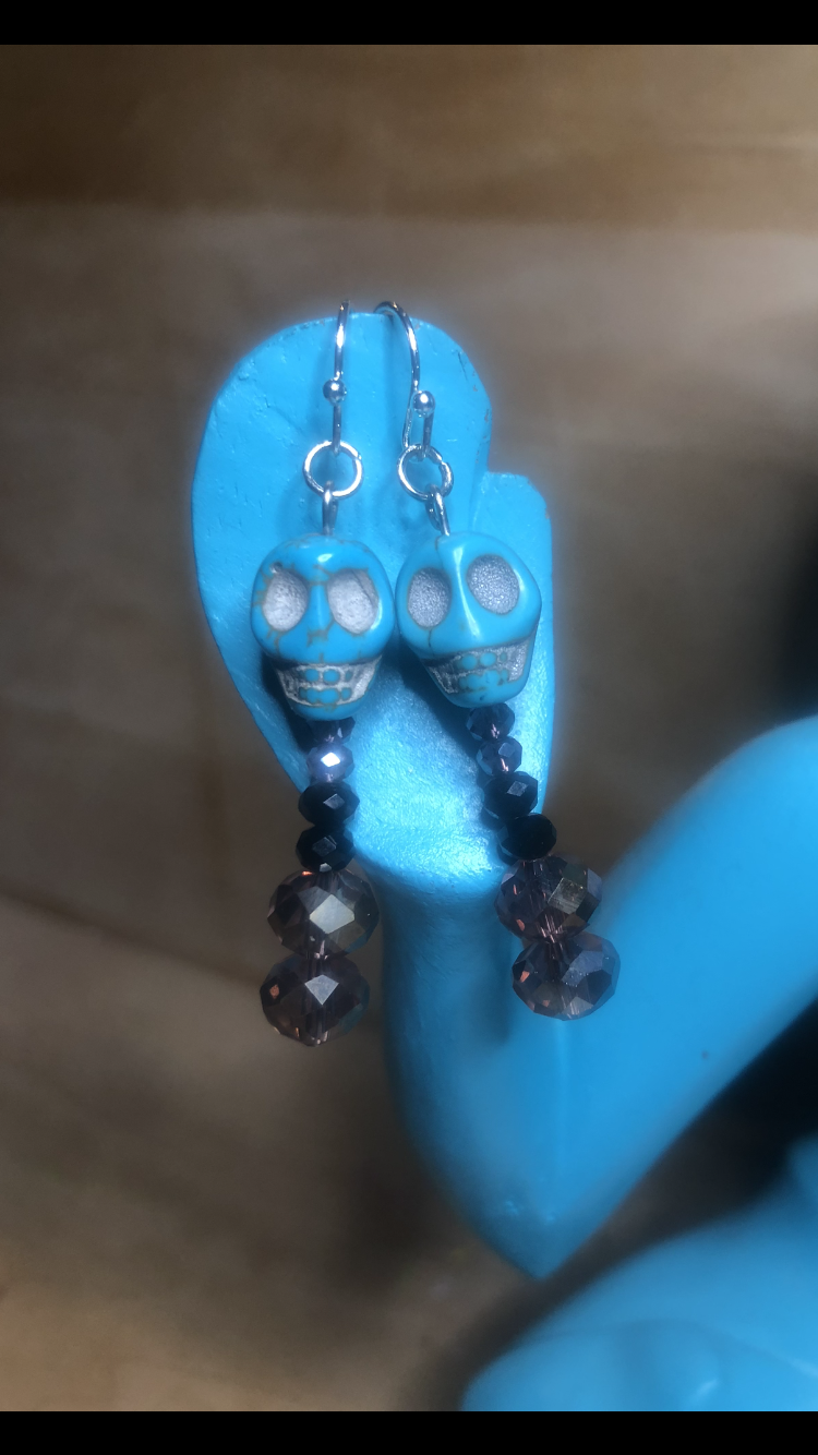 Crystal Galaxies Blue Skull Lobe Love Earrings
