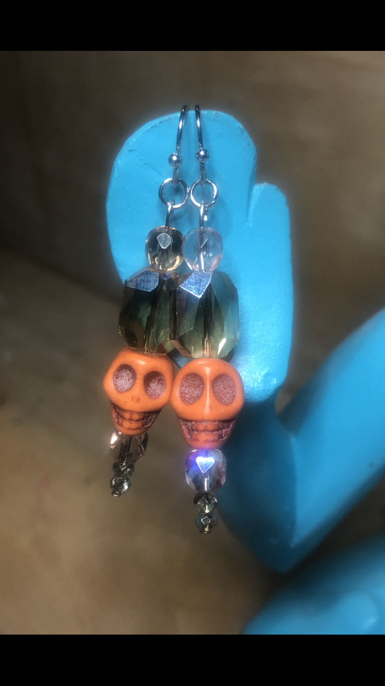 Crystal Galaxies Orange Skull Lobe Love Earrings