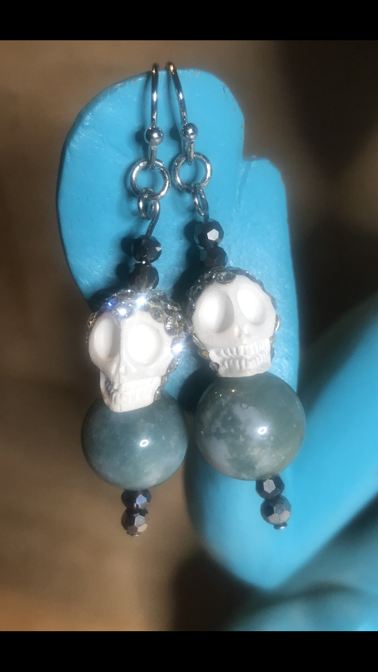 Crystal Galaxies Crystal Skulls And Fancy Jasper Lobe Love Earrings