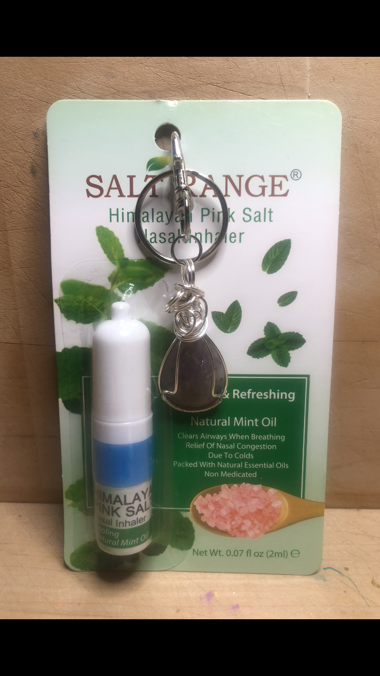 Amethyst Pendant ~ Himalayan Pink Salt Nasal / Natural Mint Oil Inhaler Keychain
