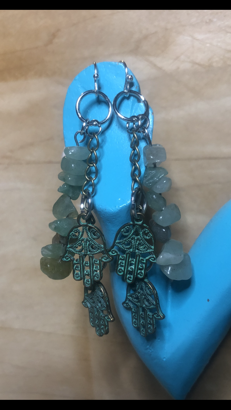 Crystal Galaxies Green Aventurine And Hamsa Hands Lobe Love Earrings