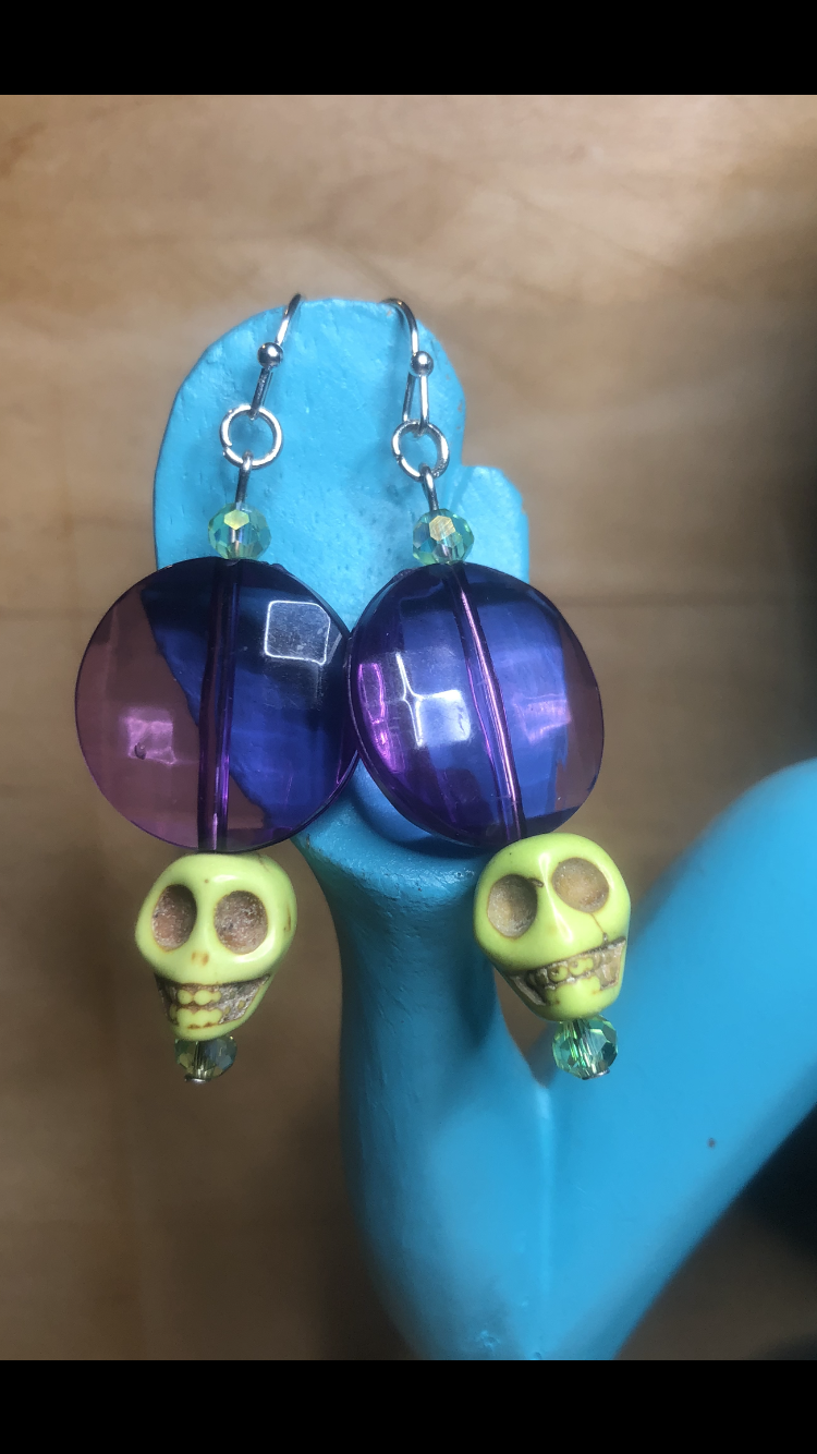 Crystal Galaxies Green Skulls Lobe Love Earrings