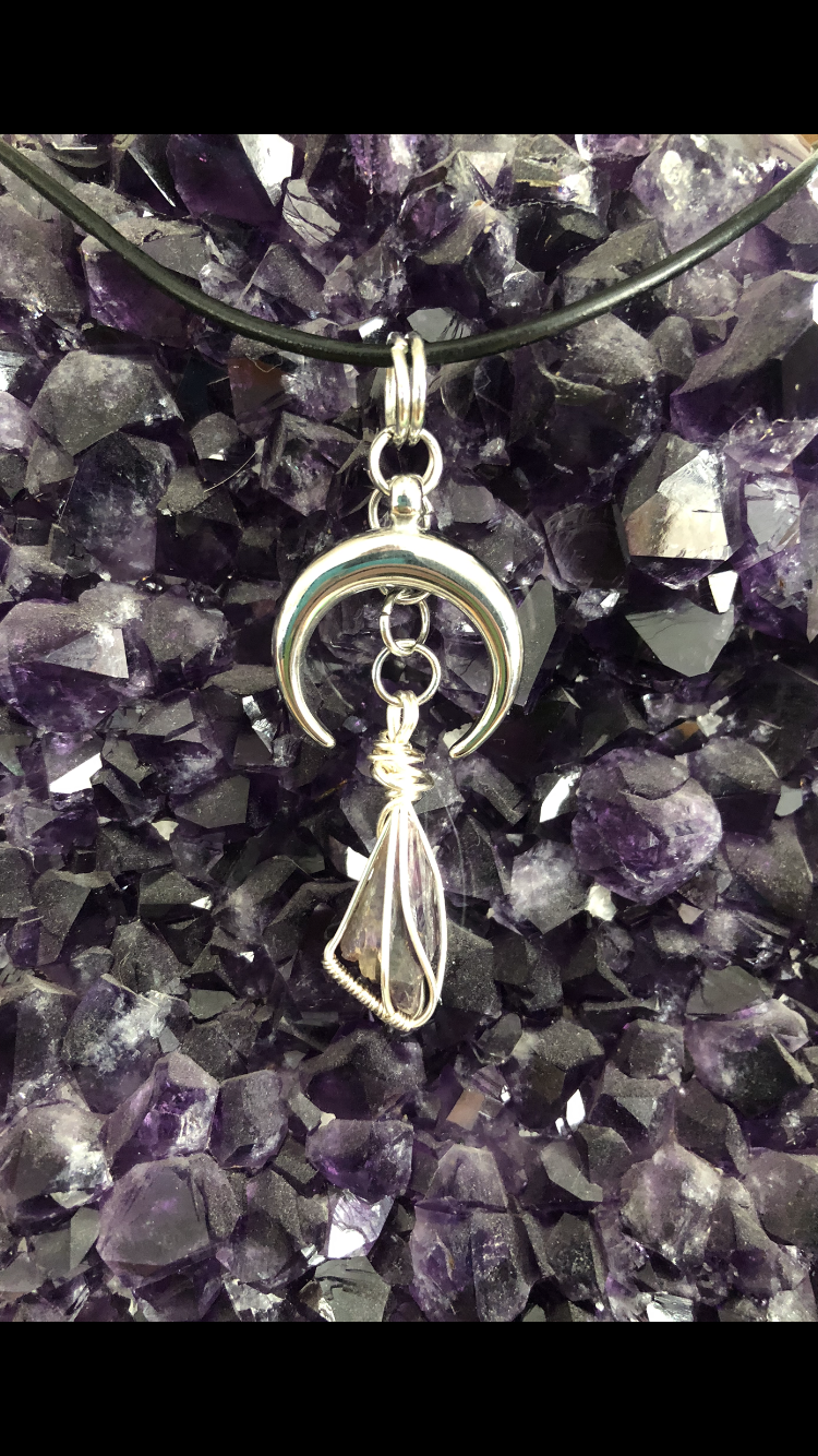 Crescent Moon With Raw Chevron Amethyst Drop Crystal