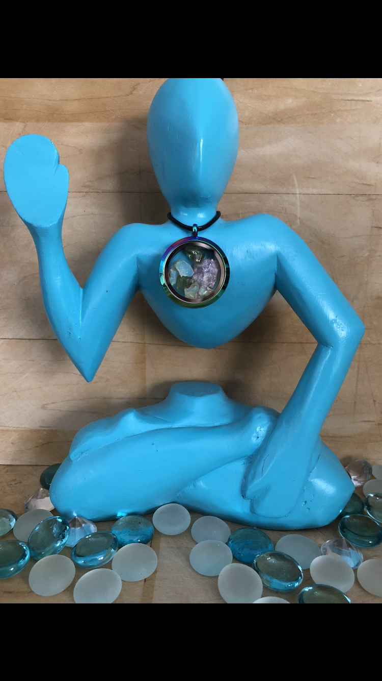 Fire Opal, Lepidote, Peridot Filled Stainless Steel Memory Floating Glass Locket Pendant