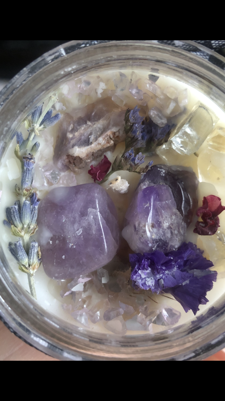 Crystal Galaxies Amethyst And Clear Quartz Crystal Peace Candle  (3oz)