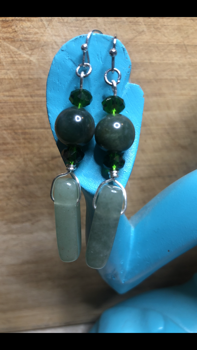 Crystal Galaxies Green Aventurine And Fancy Jasper Lobe Love Earrings